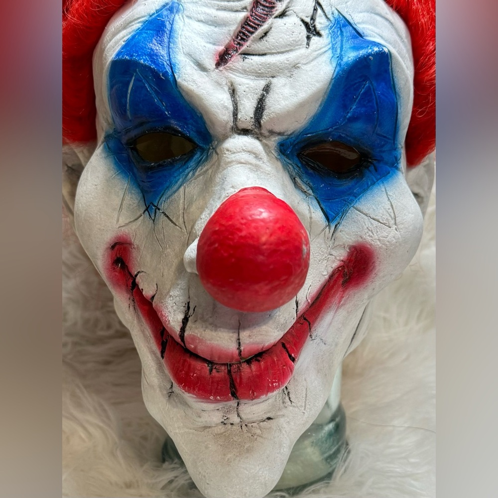 Creepy Clown Mask Scary Halloween Over the Head Adult Latex